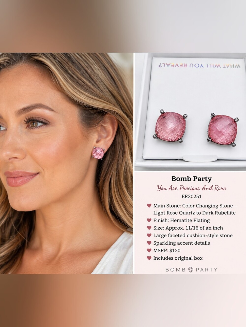 Bomb Party “You Are Precious And Rare” Color Changing Earrings ER20251